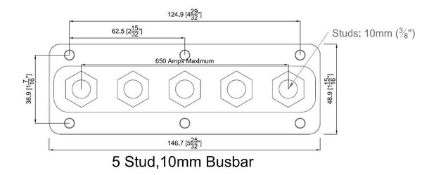 BEP Heavy Duty Buss Bar 5 3/8in Studs 650 Amp