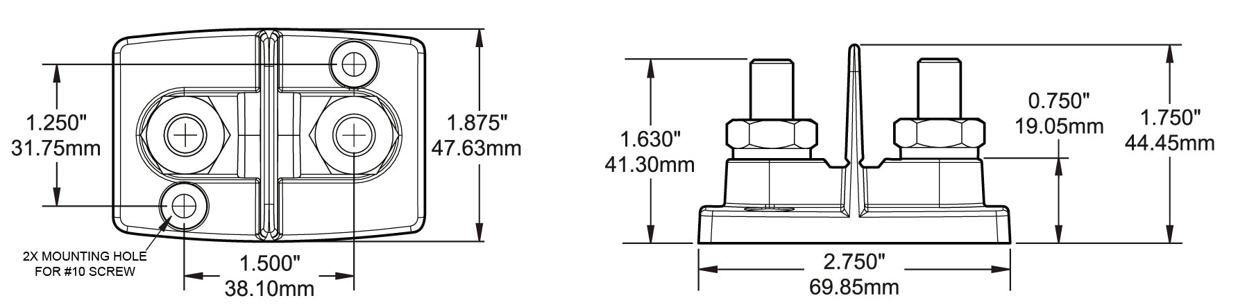 Blue Sea PowerPost Dual 2 x 3/8in Studs w/Insulators