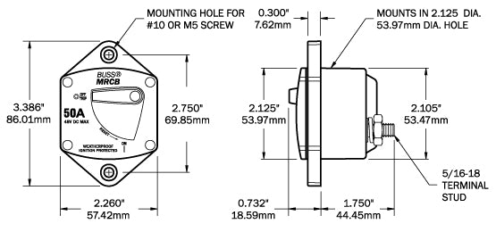 Blue Sea 187-Series 25 Amp Circuit Breaker Panel Mount