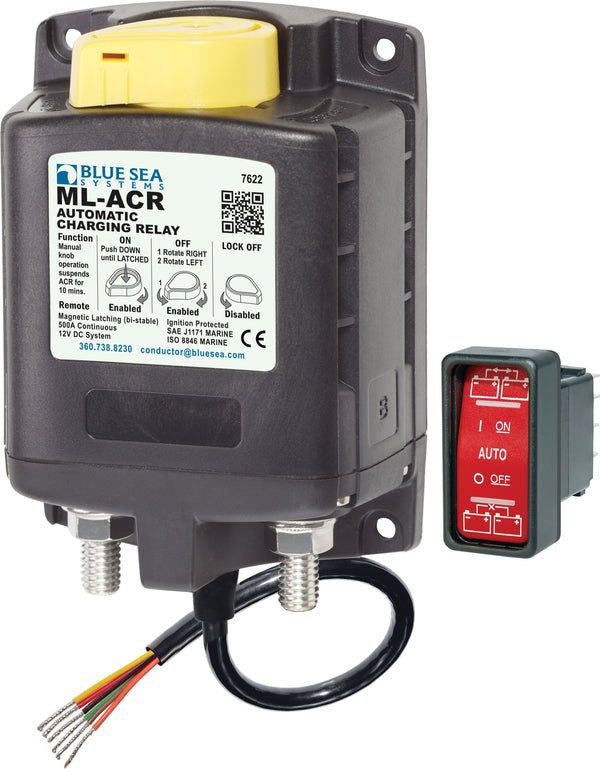 Blue Sea ML-ACR Automatic Charging Relay with Manual Control 12vDC 500A