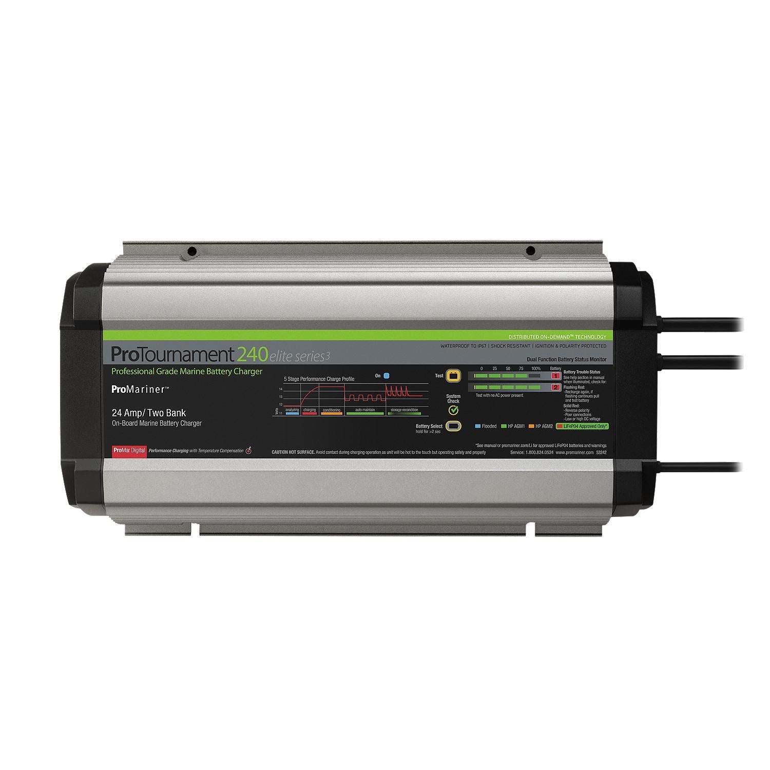 ProMariner ProTournament 240 24 Amp Battery Charger 12/24v 2 Bank 120v Input